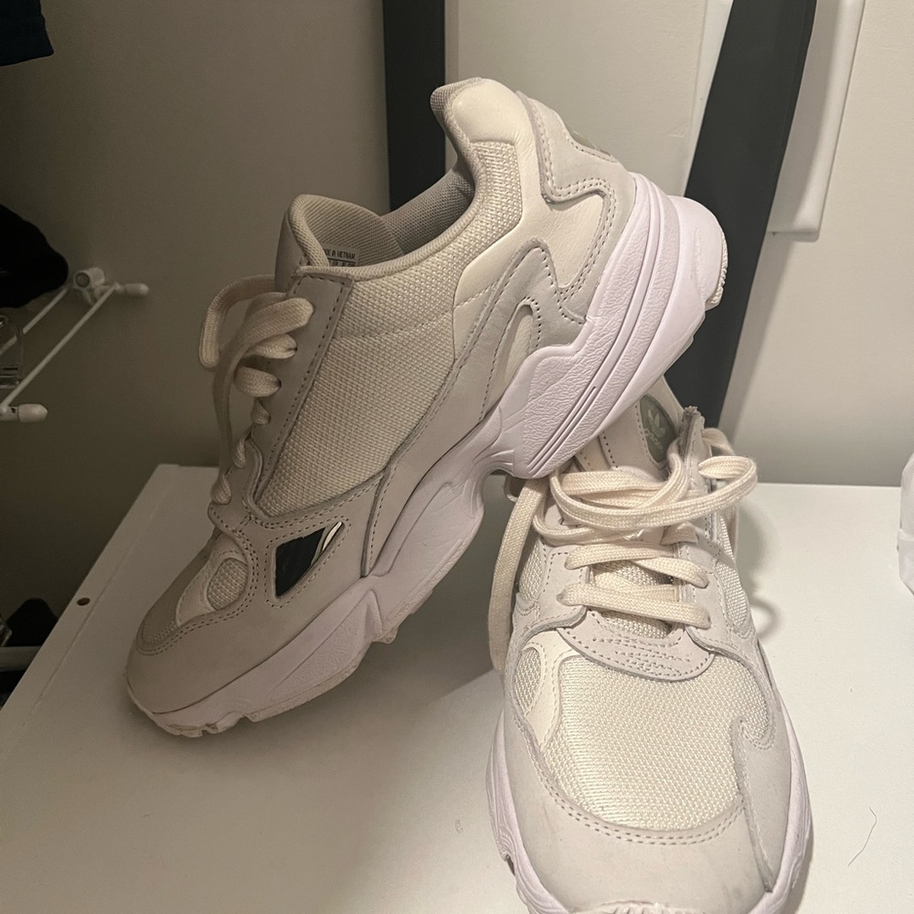 Adidas cream and white falcons